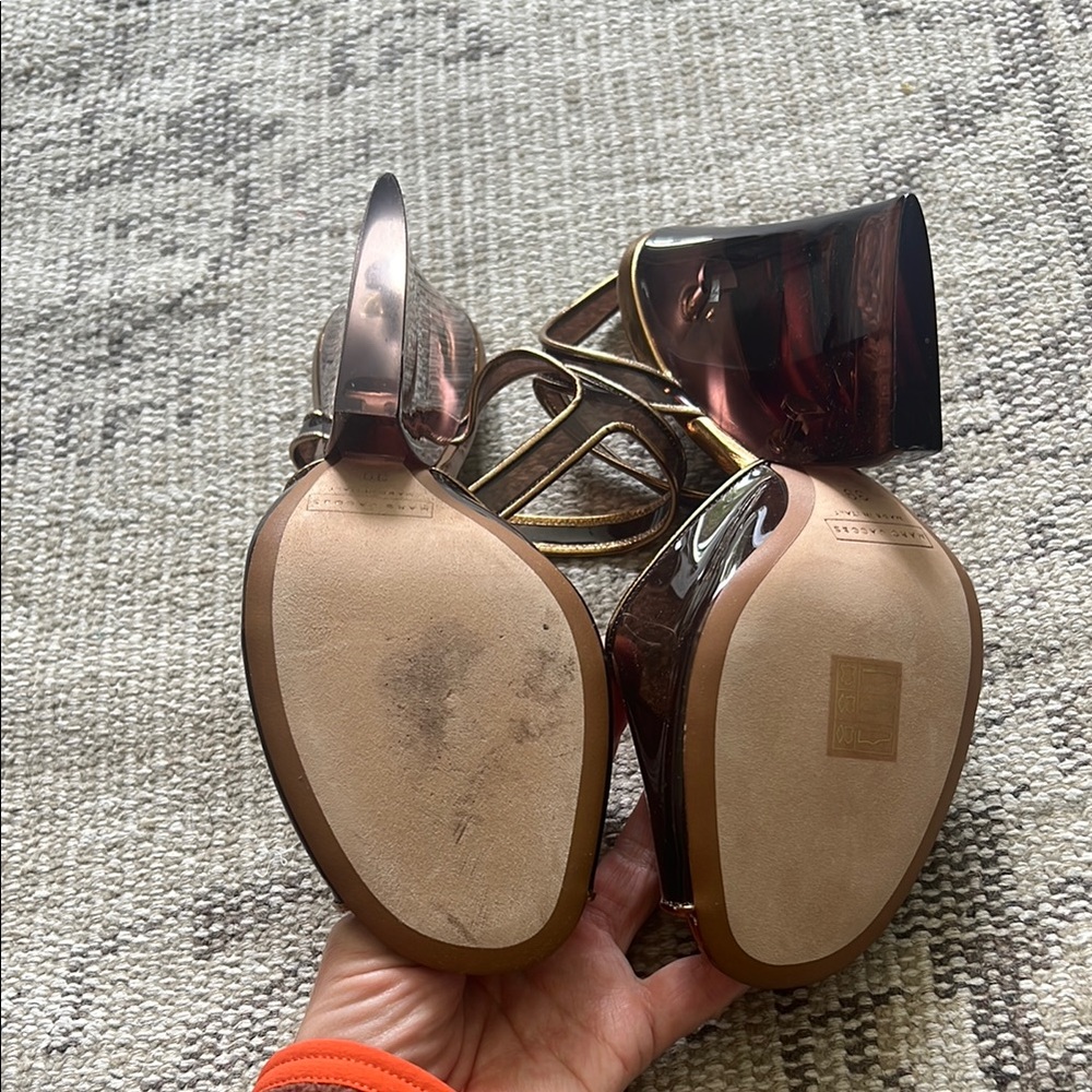 Marc Jacobs Metallic Bronze and Brown PVC Peep-Toe Block Heel / Wedge Sandals - Picture 5 of 10